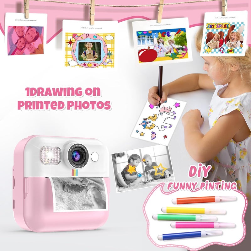 BOFIDAR Instant Print Camera for Kids, Christmas Birthday Gifts for Girls Age 3-10, Toddler Toy for 3 4 5 6 7 8 9 10 Year Old Girls with 3 Roller Photo Paper (Pink) - Image 4